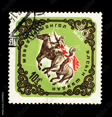 MONGOLIA, shows Horsemen on horses, circa 1965