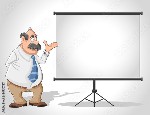 Old man and white billboard with empty space