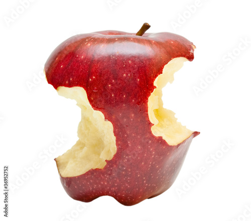 Bitten red apple isolated on white background