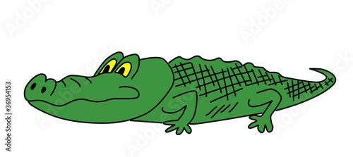 drawing green crocodile on white background