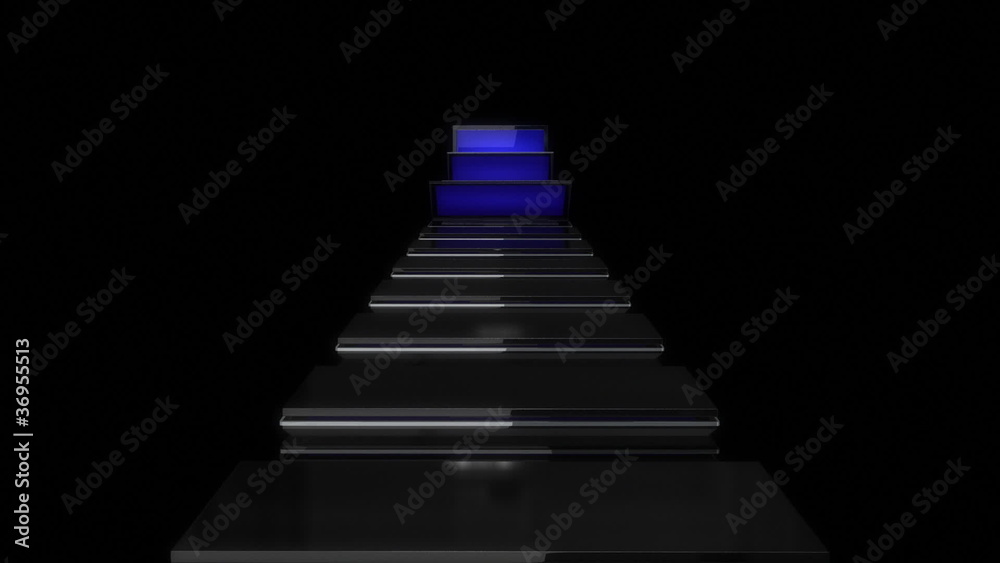 Domino effect with laptops displays in blue