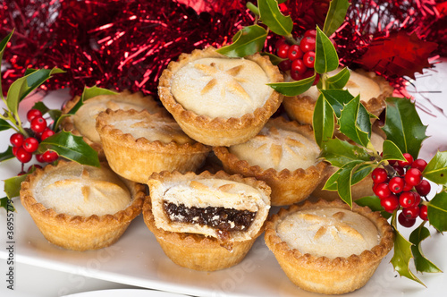 Mince Pies for Christmas with Holly and Berries photo