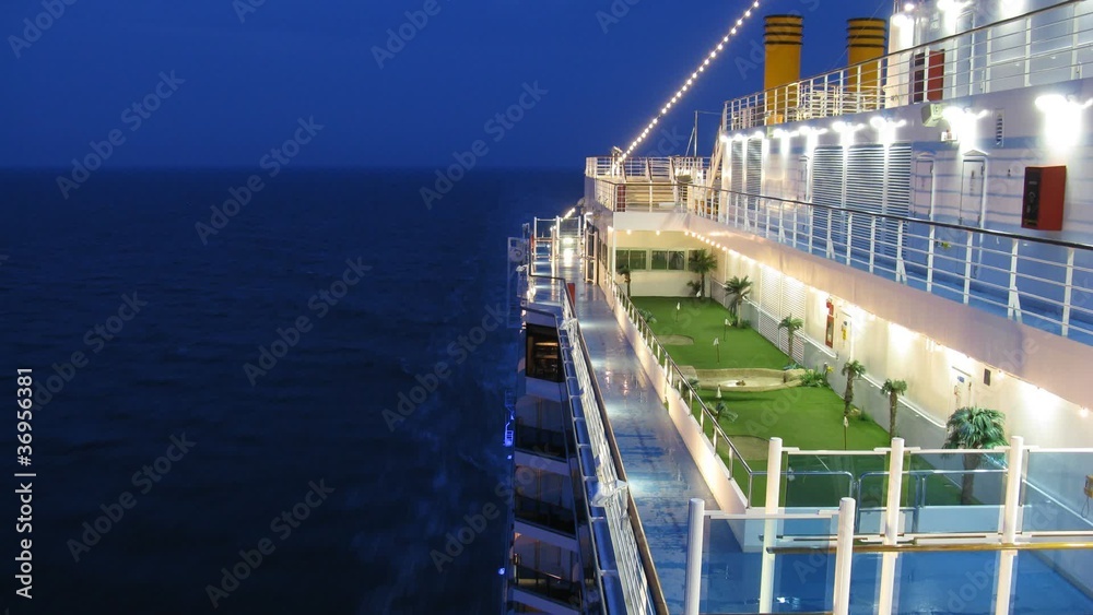 Golf pitch on cruise liner deck at evening time, time lapse Golf pitch on cruise liner deck at evening time, time lapse