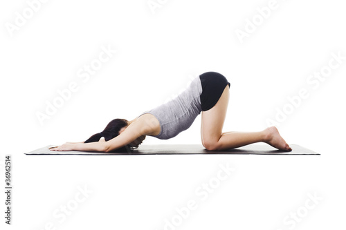 Chinese woman doing yoga.