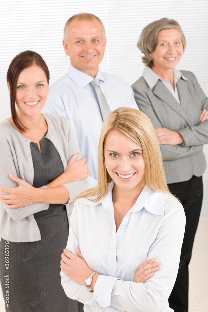 Business team young woman with mature colleagues Business team young woman with mature colleagues
