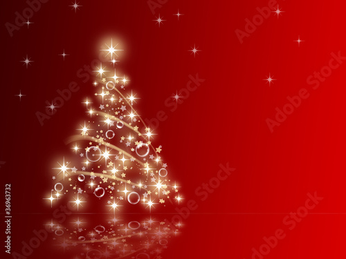 Christmas tree made with star on a red background