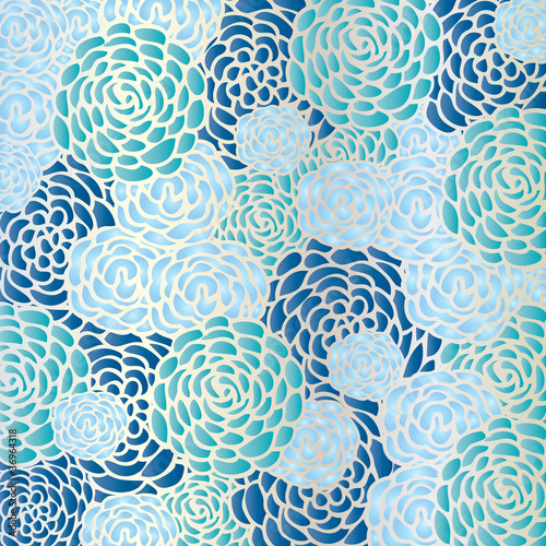 Romantic, painted roses in blue and green