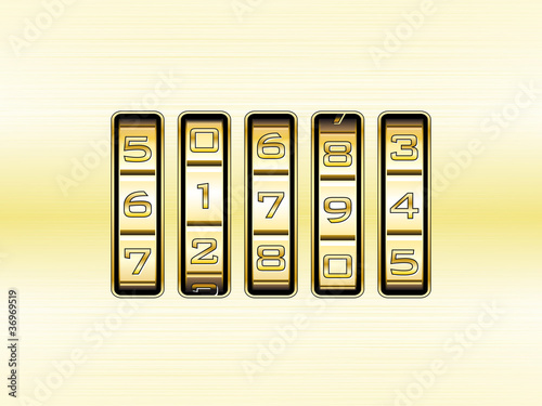 Gold combination lock - number code. Vector file.