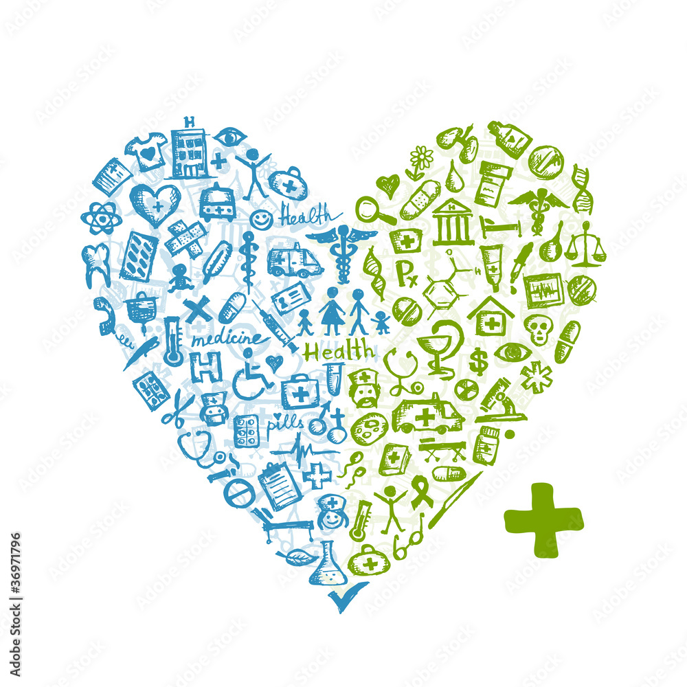 Heart shape with medical icons for your design Heart shape with medical icons for your design