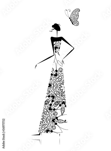Fashion girl silhouette in wedding dress for your design