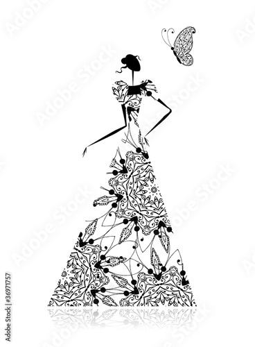Fashion girl silhouette in wedding dress for your design