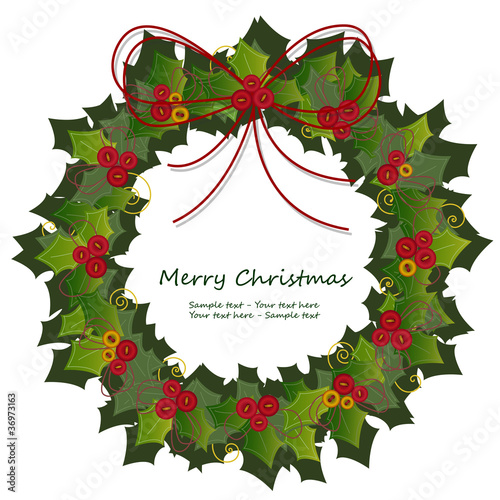 Buon natale - coccarda natalizia con vischio rosso