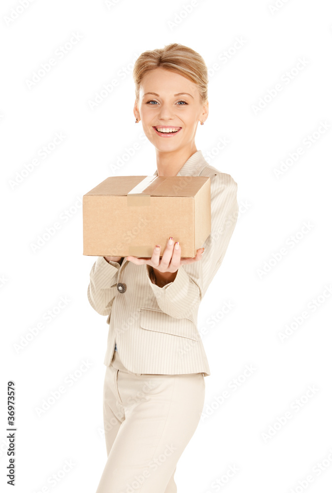 attractive businesswoman with cardboard box attractive businesswoman with cardboard box