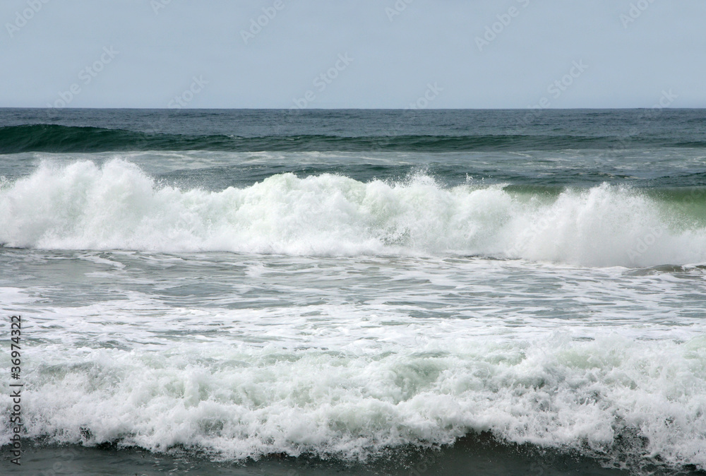 Wild ocean waves during high tide at Puri, India