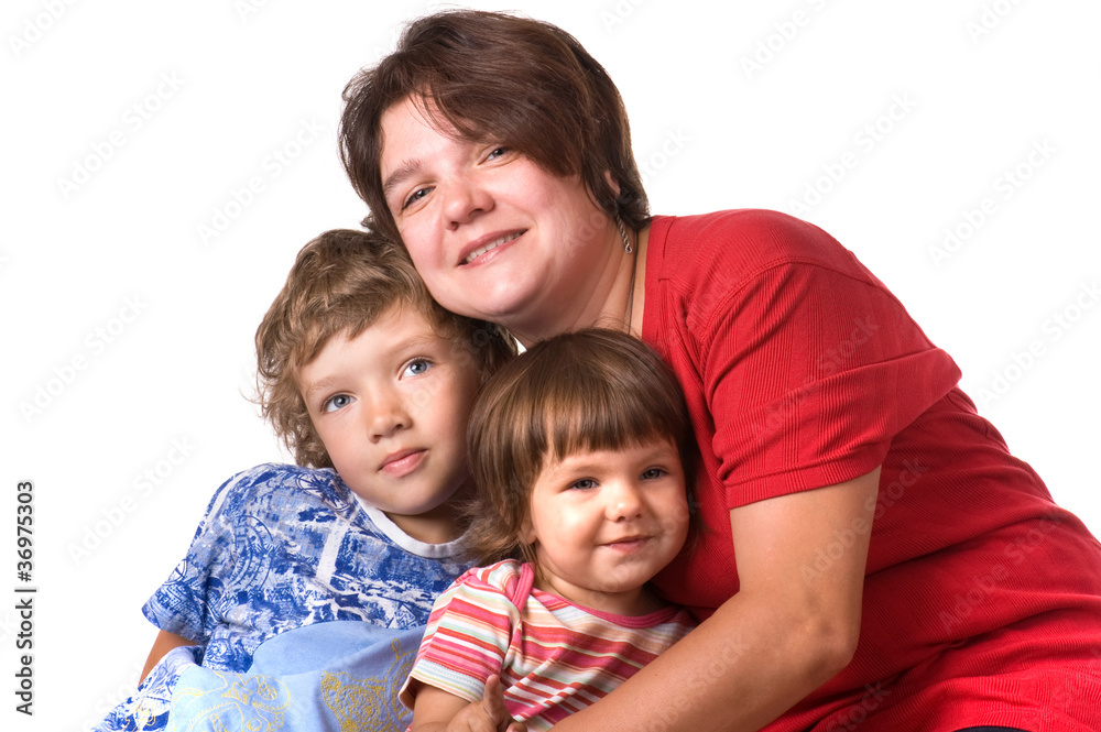 portrait mothers with children on white close up portrait mothers with children on white close up