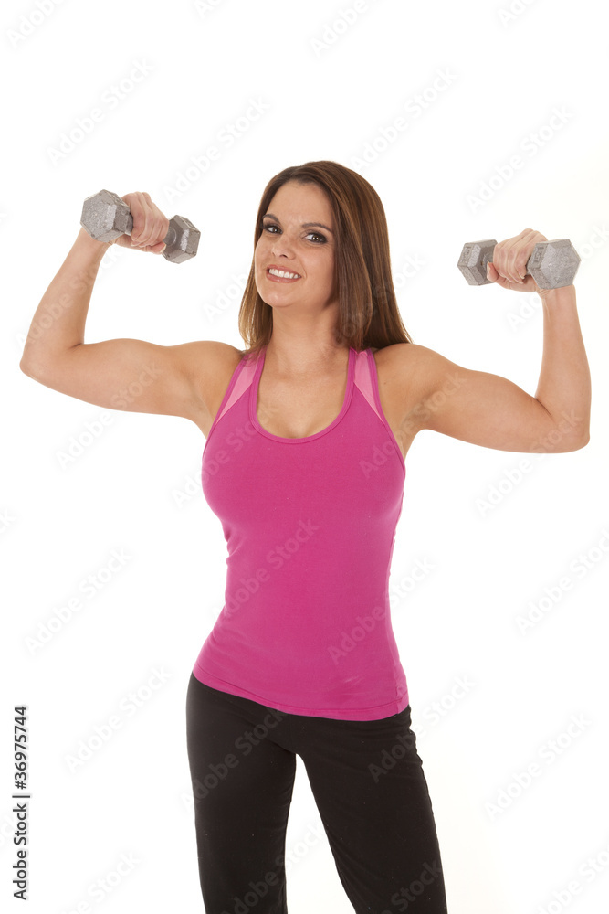 woman pink tank show weights woman pink tank show weights