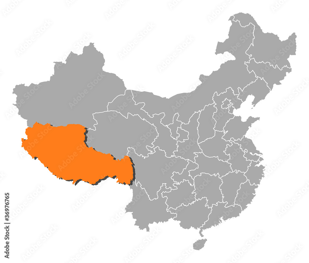 Map of China, Tibet highlighted