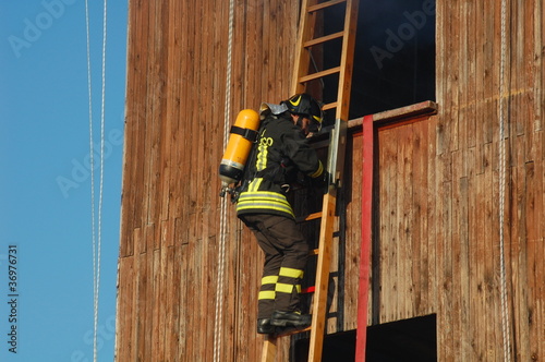 Firefighters training in their fire station in Italy