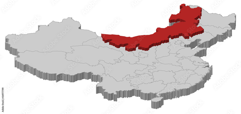 Map of China, Inner Mongolia highlighted