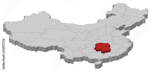 Map of China, Hunan highlighted