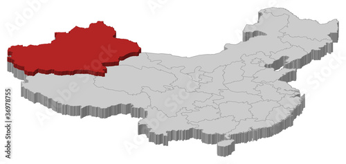 Map of China  Xinjiang highlighted