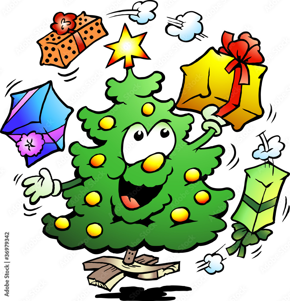 Hand-drawn Vector illustration of an Christmas Who Juggle Gifts