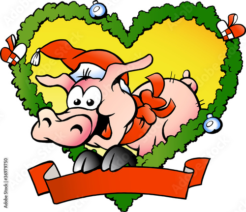 Hand-drawn Vector illustration of an Happy Fat Christmas Pig