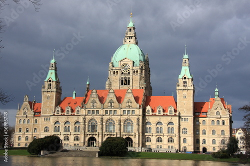 Hannover new town hall after rain storm in Hannover  Germany