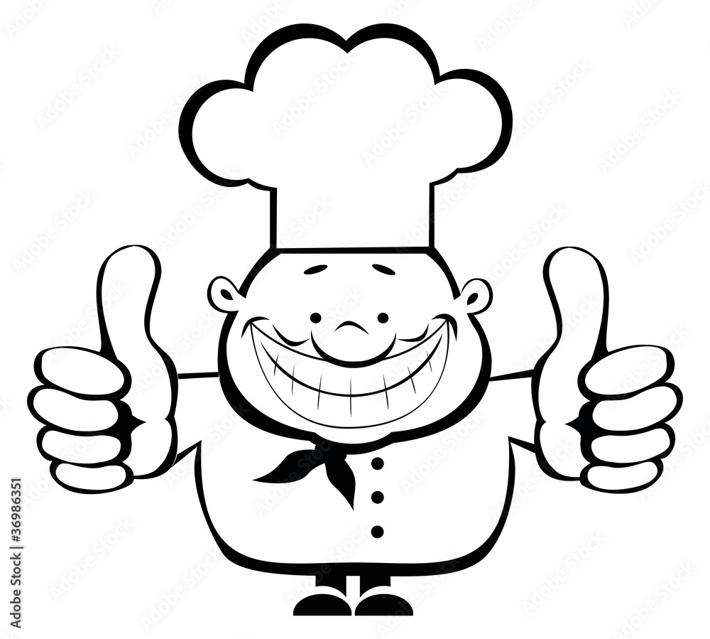 Cartoon smiling chef showing thumbs up. Separate layers.