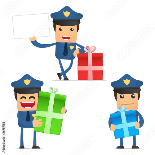 set of funny cartoon policeman