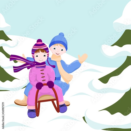 children ride in a sleigh