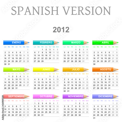 2012 Spanish vectorial calendar with crayons
