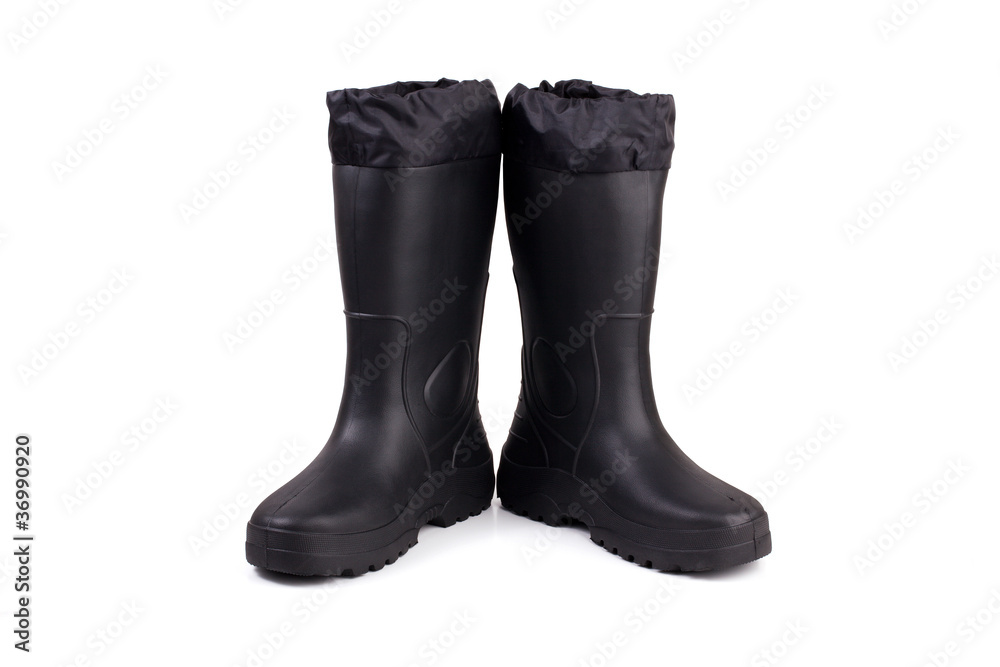 A pair of black rubber boots A pair of black rubber boots