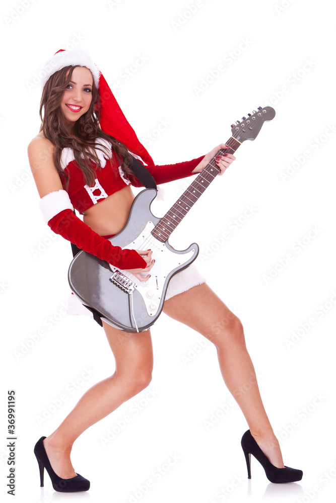 santa woman  playing an electric guitar