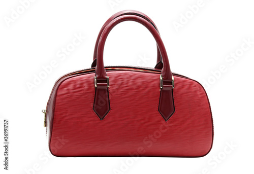 red fake leather woman bag