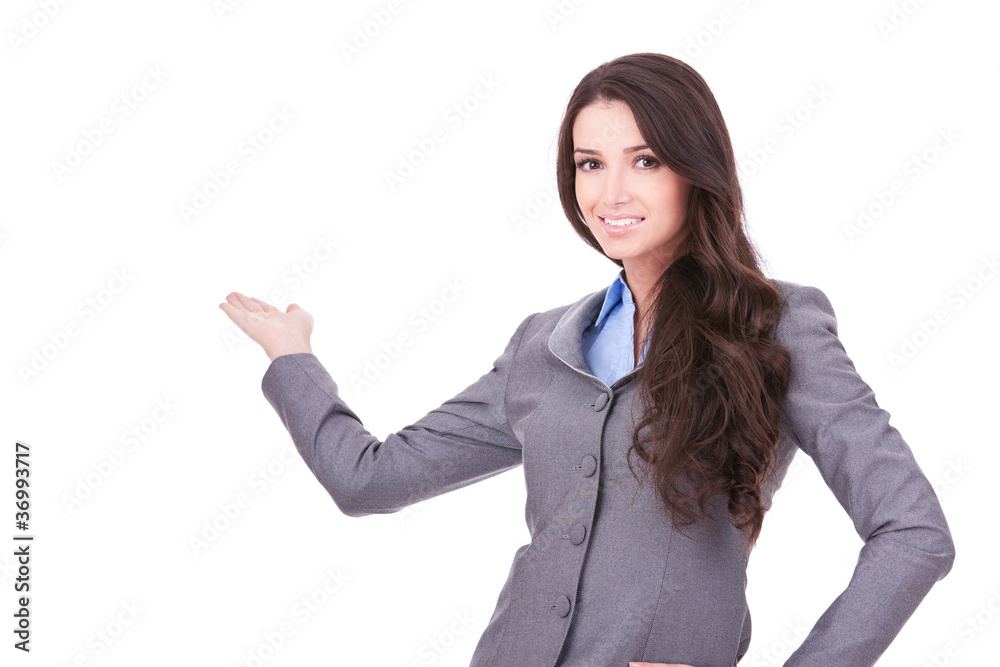 woman with her arm out in a welcoming woman with her arm out in a welcoming