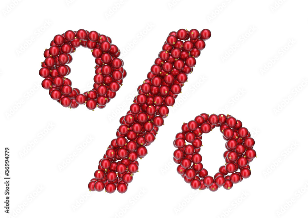 Percent mark made of red Christmas balls Percent mark made of red Christmas balls