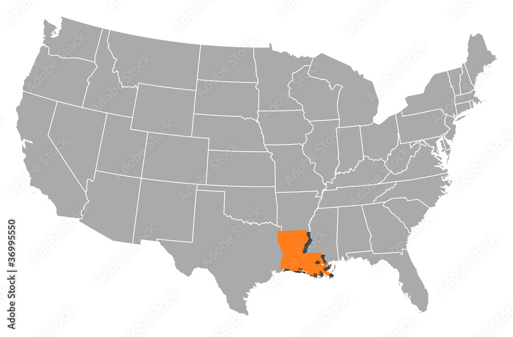 Fototapeta premium Map of the United States, Louisiana highlighted