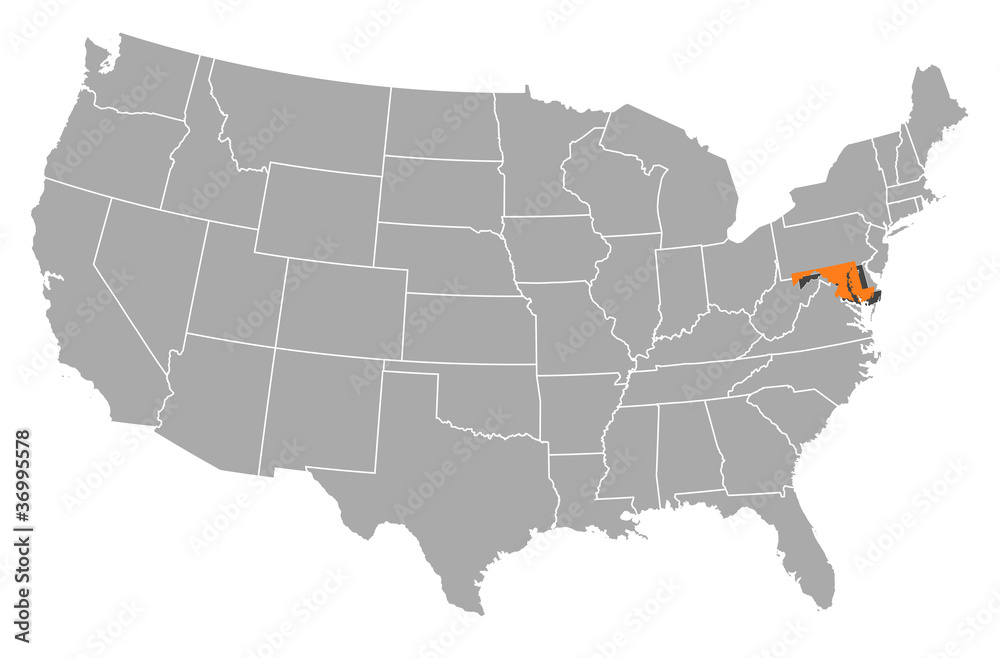 Naklejka Map of the United States, Maryland highlighted