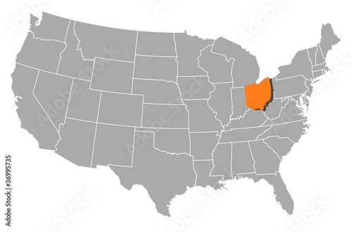 Map of the United States, Ohio highlighted