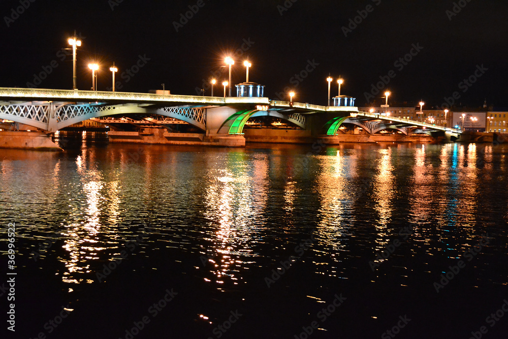 Night view of Blagoveshchensky Bridge in St Petersburg