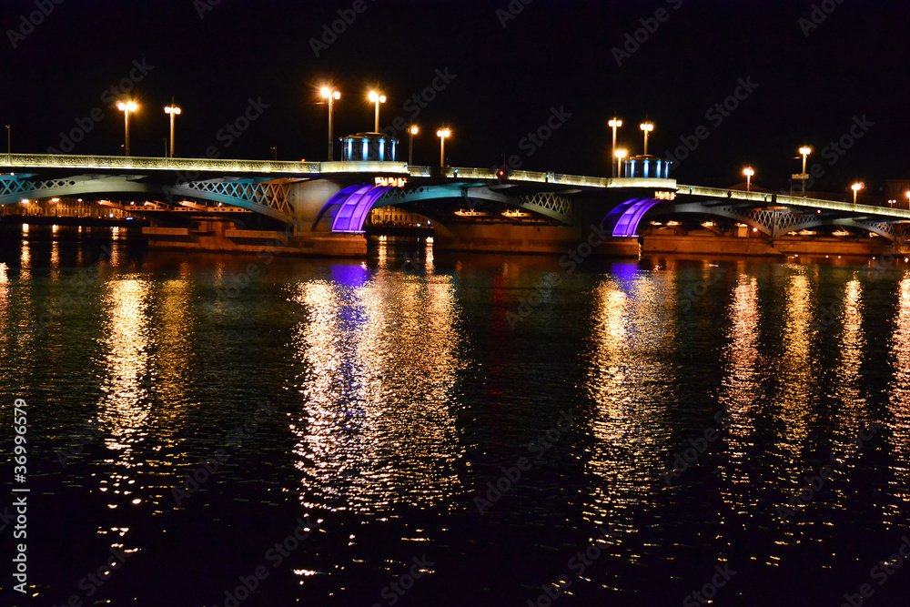 Night view of Blagoveshchensky Bridge in St Petersburg