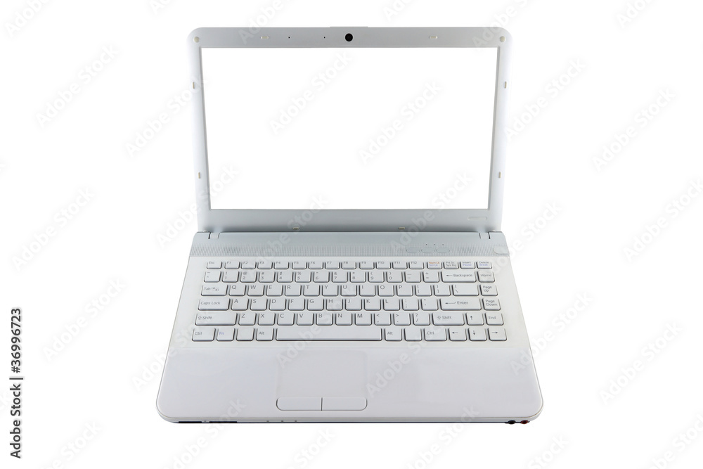 Computer notebook white screen on white background. Computer notebook white screen on white background.
