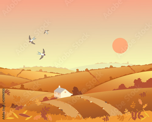 country cottage in autumn