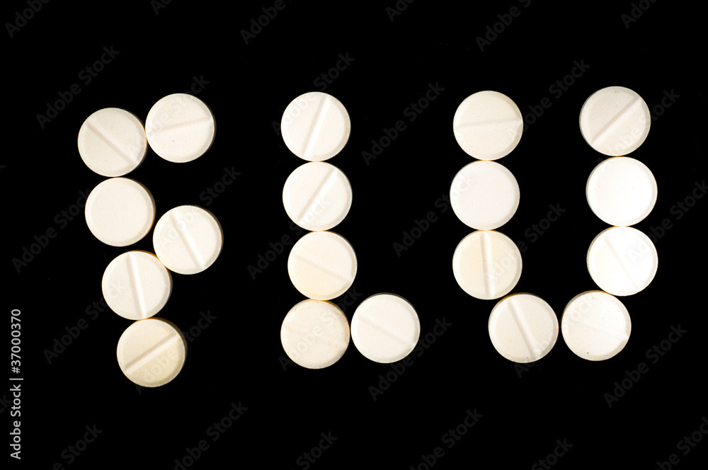 Flu word made out of medical pills