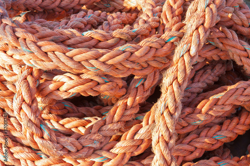 Nylon rope at a ship in the harbor