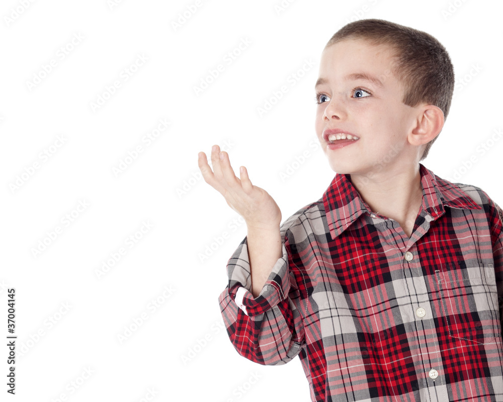 Young boy in plaid shirt isolated on white Young boy in plaid shirt isolated on white