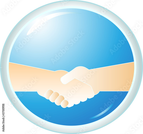 symbol power handshake on blue round background