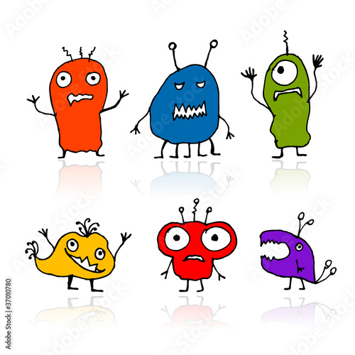 Funny aliens, sketch drawing for your design