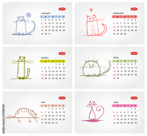 Vector calendar 2012, july. Funny cats design
